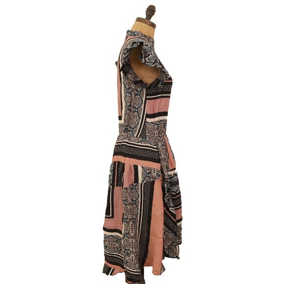 Katharine Kidd Ines Dress Size 4 Hi Low Midi Short Sleeve Pink Black EUC B36 - Picture 4 of 7